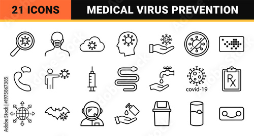 Infectious disease and medical prevention line icons