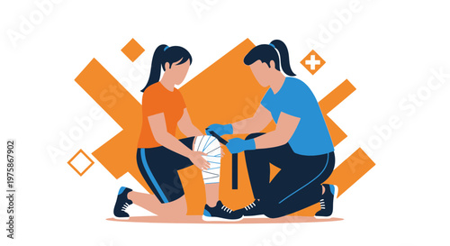 First Aid Bandage Application on Injured Knee by Medical Professional