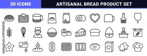 Minimalist bakery and pastry shop outline icons