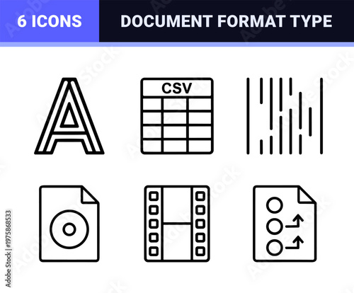 Minimalist file format extension and document outline icon grid