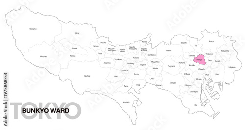 [日本地図] 東京都文京区の市区町村名入り位置地図 (英語)