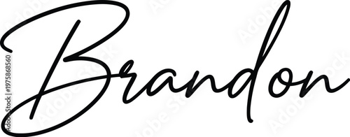 A stylish black signature of the name Brandon on a white background