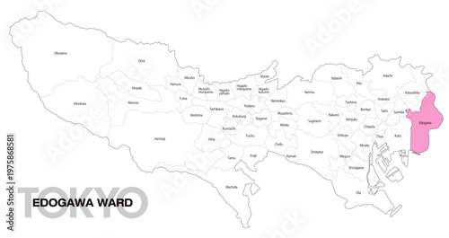 [日本地図] 東京都江戸川区の市区町村名入り位置地図 (英語)