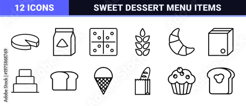 Minimalist bakery and pastry thin line icon collection