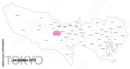 [日本地図] 東京都昭島市の市区町村名入り位置地図 (英語)