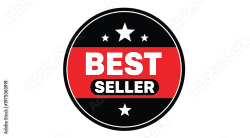 Best seller badge label in black and red