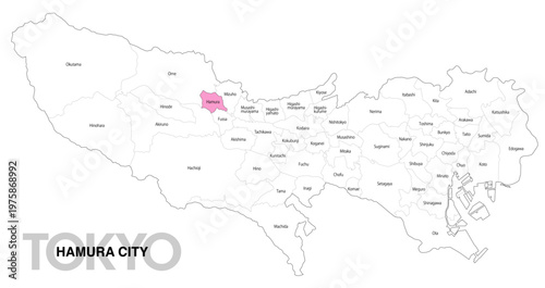 [日本地図] 東京都羽村市の市区町村名入り位置地図 (英語)