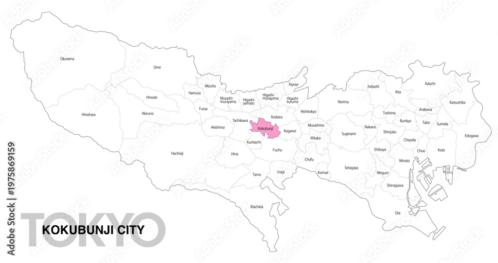 Fototapeta premium [日本地図] 東京都国分寺市の市区町村名入り位置地図 (英語)