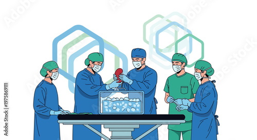 Surgeons Performing Organ Transplant Surgery in Modern Operating Room