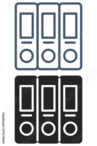 office folders binders icon set, line outline and solid style vector symbols with editable stroke, file spine storage and document organization icons for business branding and digital interface projec