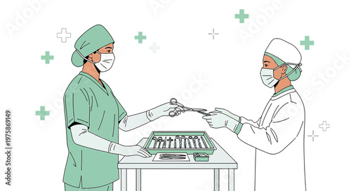 Surgeons Preparing Instruments for Operation in Operating Room