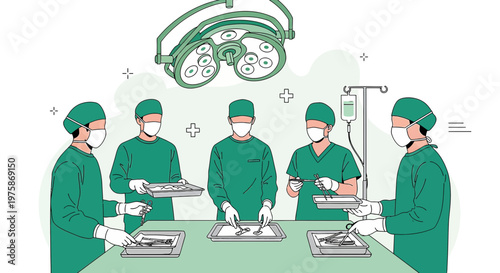 Surgeons Team Performing Surgery in Operating Room Under Surgical Lights