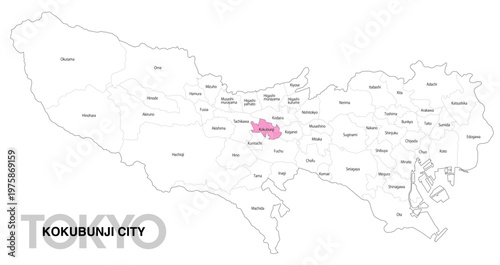 [日本地図] 東京都国分寺市の市区町村名入り位置地図 (英語)
