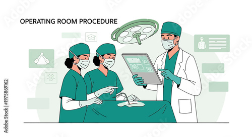 Surgical Team in Operating Room Performing Procedure with Digital Tablet