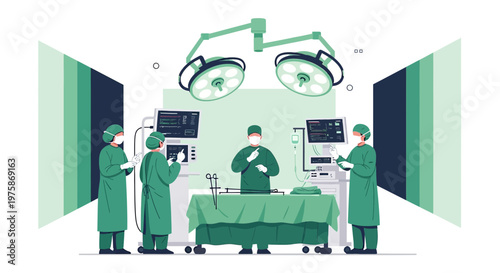 Surgical Team in Operating Room, Modern Medical Equipment, Sterile Environment