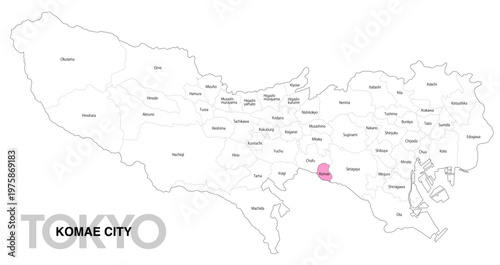 [日本地図] 東京都狛江市の市区町村名入り位置地図 (英語)