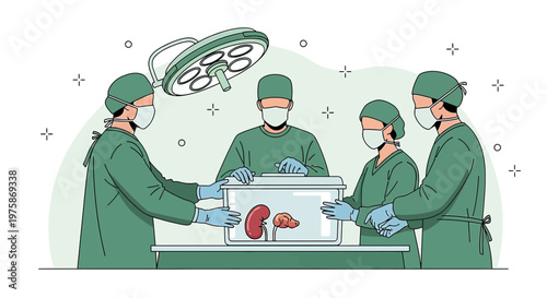 Surgical Team Preparing Kidney Transplant in Operating Room