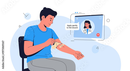 Telemedicine Consultation: Doctor Advises Patient on Wound Care via Video Call