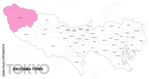 [日本地図] 東京都奥多摩町の市区町村名入り位置地図 (英語)