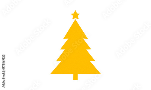 A cute yellow Christmas tree made of paper is placed on a transparent background.