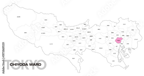 [日本地図] 東京都千代田区の市区町村名入り位置地図 