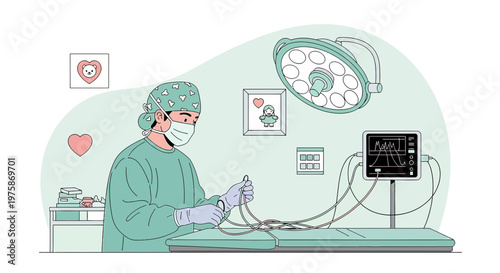 Veterinarian Performing Surgery on Animal in Operating Room with Medical Equipment