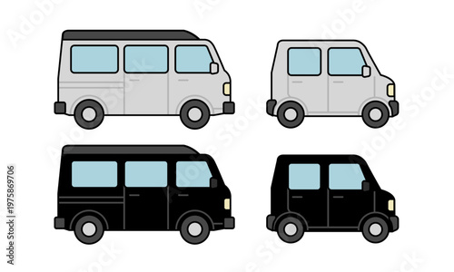 軽バンと軽自動車のシンプルなイラストセット