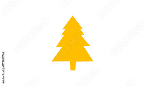 A cute yellow Christmas tree made of paper is placed on a transparent background.