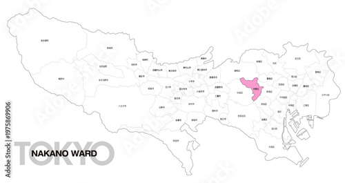 [日本地図] 東京都中野区の市区町村名入り位置地図