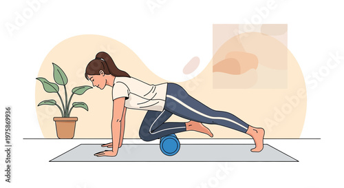 Woman doing mountain climbers exercise with a fitness ball at home