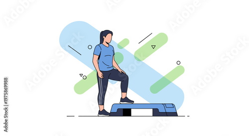 Woman doing step aerobics on a fitness step, healthy lifestyle, exercise, workout, home fitness