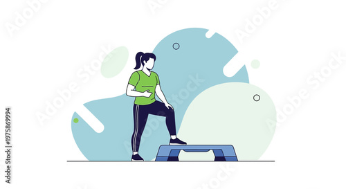 Woman doing step aerobics on a platform, fitness and healthy lifestyle concept
