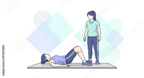Woman Exercising with Trainer: Glute Bridge and Physical Therapy Session