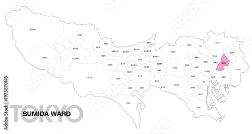 [日本地図] 東京都墨田区の市区町村名入り位置地図