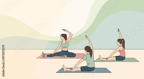Women Doing Yoga Stretches on Mats, Healthy Lifestyle, Wellness, Fitness Class