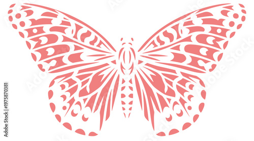 Intricate butterfly stencil vector, pink butterfly silhouette with ornate wing patterns, decorative insect illustration for laser cutting and crafts