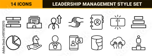 Minimalist business and management icon set with corporate growth symbols