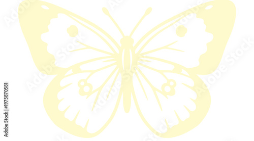 Eine helle, gelbe Schmetterlingssilhouette auf weißem Hintergrund, detailliert und grafisch dargestellt.