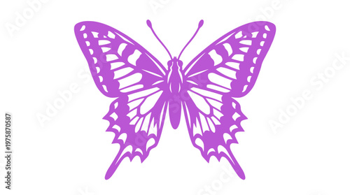 Purple butterfly vector silhouette, elegant swallowtail insect illustration, decorative butterfly wing pattern isolated on white background
