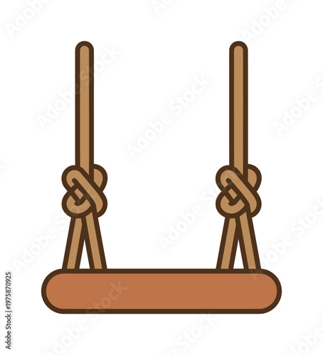 A wooden swing with rope knots for a park playground. Vector icon for childhood fun, outdoor recreation, and summer entertainment. A simple, flat design illustration.