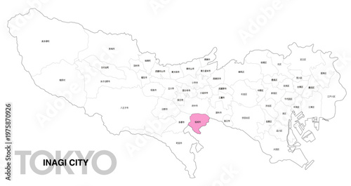 [日本地図] 東京都稲城市の市区町村名入り位置地図 