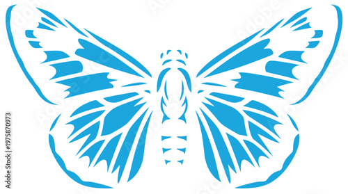 Stylized blue butterfly vector illustration, artistic insect silhouette with decorative wing patterns, elegant butterfly icon for nature branding