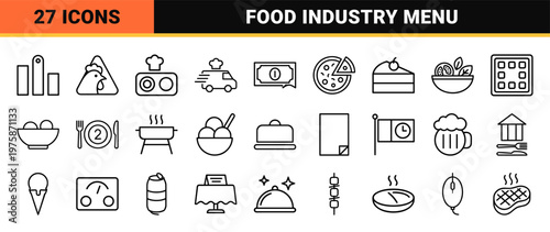 Restaurant and catering thin line icon set for food industry