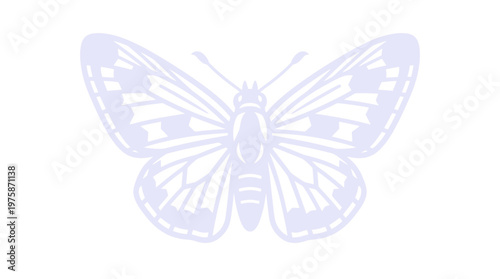 Pale lavender butterfly vector illustration, ethereal insect silhouette with patterned wings, delicate purple butterfly icon on white background