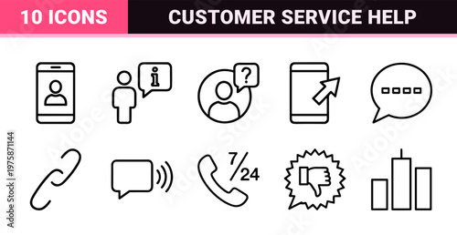 Technical support and contact thin line icons for business assistance