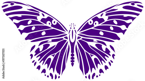 Purple butterfly vector silhouette, decorative insect wing pattern, elegant butterfly illustration for nature branding and creative design