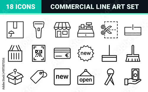 Minimalist e-commerce and shopping outline icon set with thin line symbols