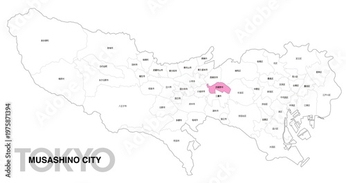 [日本地図] 東京都武蔵野市の市区町村名入り位置地図