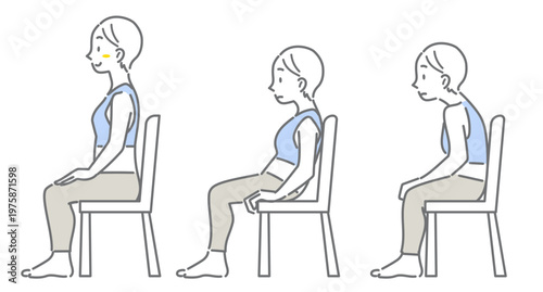 良い姿勢と悪い姿勢　座り方　シンプルでお洒落な線画イラスト