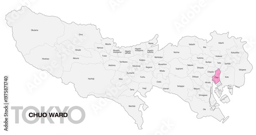 [日本地図] 東京都中央区の市区町村名入り位置地図 (英語)